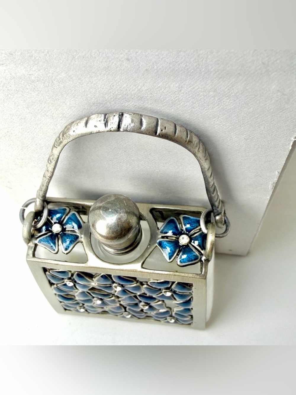 Vintage Mini Purse Perfume Decanter NOS Blue Rhinestone w Box - Picture 10 of 10
